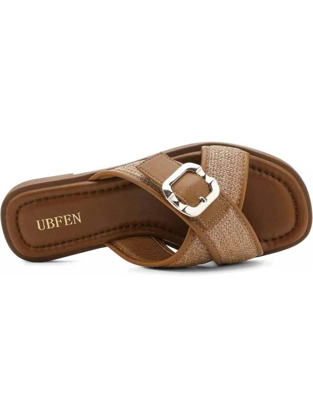 Women's Tan Square Toe Flat Sandals Slides Dressy Comfortable for Casual